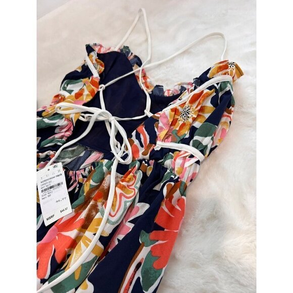 New LUSH Size S Strap open Criss Cross Tie Back Summer Dress Navy Floral Multi - Picture 8 of 11